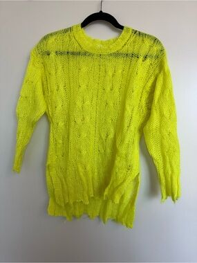 Anthropologie Neon Yellow Open-Weave Crewneck Sweater